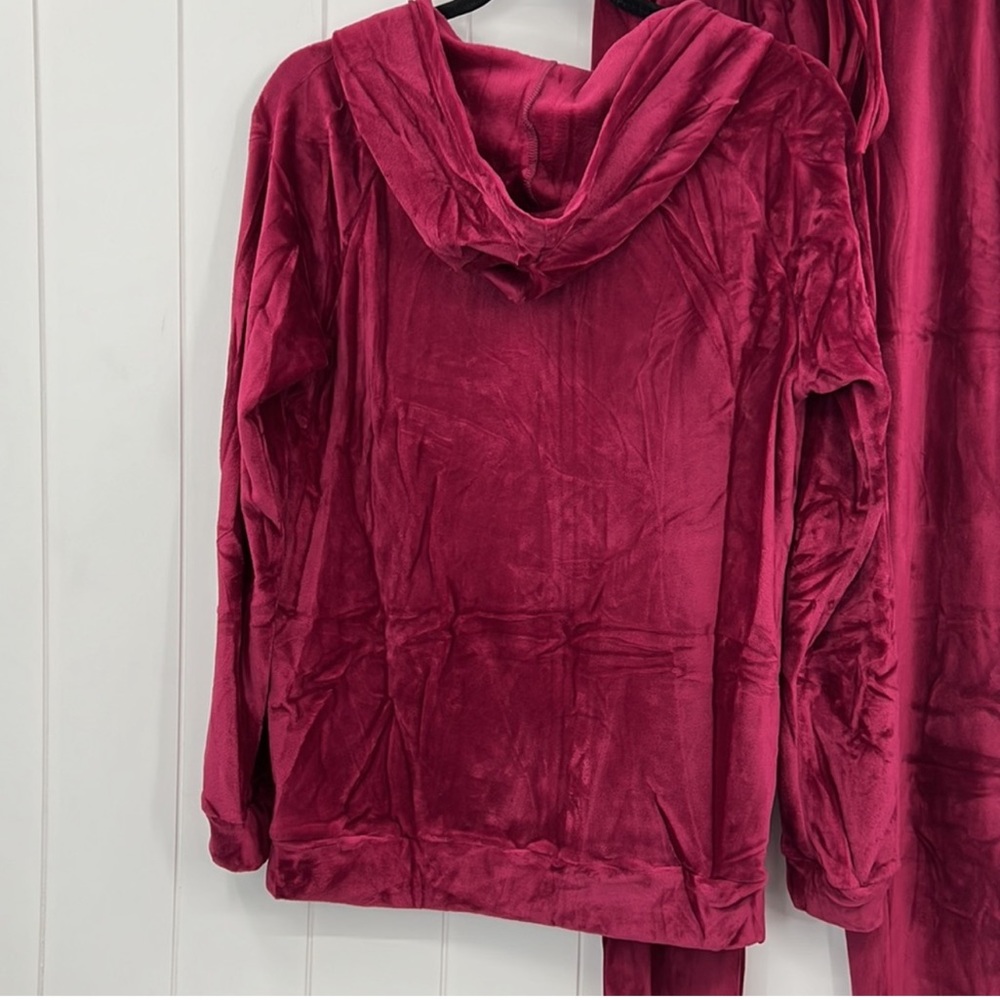 🆕Velvet Soft Burgundy Zip Sweatsuit Set HoodedJacket W/Pockets Size Large - Picture 8 of 9